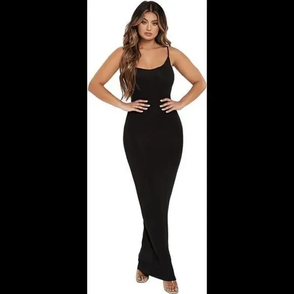 Dresses | Black Bodyconmaxi Tank Dress With Scoop Neck | Poshmark